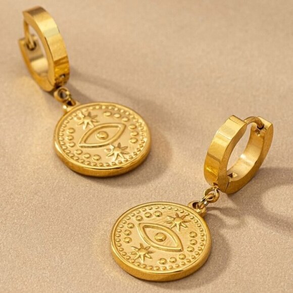 The Wild Clover Jewelry - HOLLY GOLD EVIL EYE DROP EARRINGS